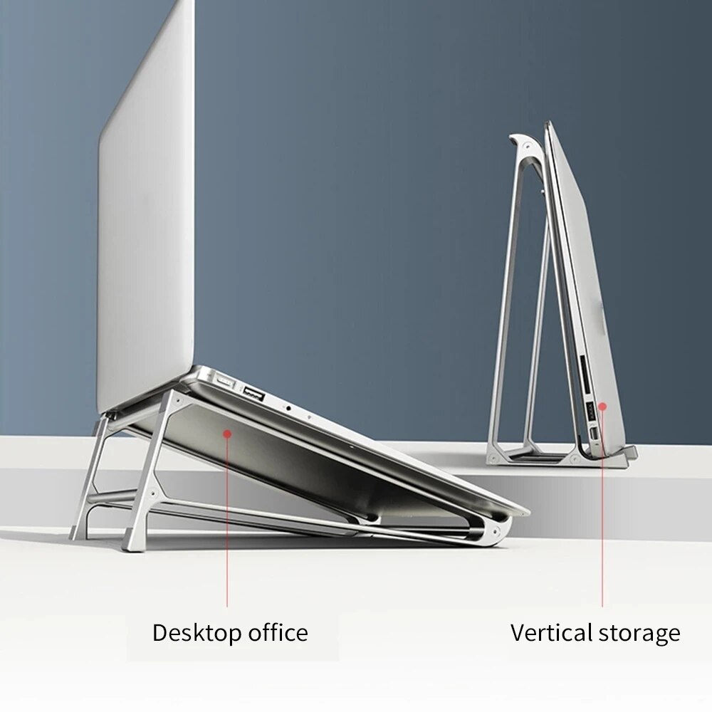 2 In 1 Aluminium Alloy Vertical Storage Laptop Stand Desktop Tablet Holder Desk Mobile Phone Stand For IPad Macbook Pro Notebook