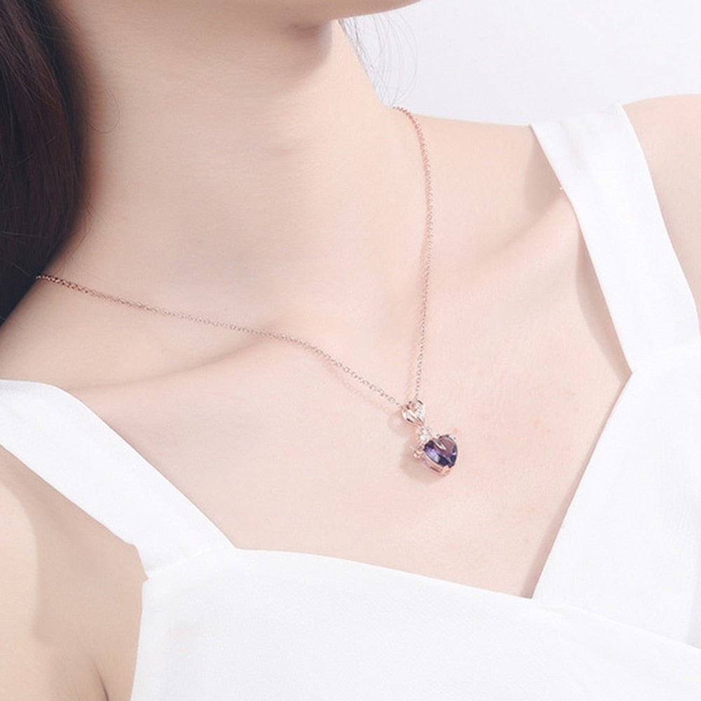 Rose Holder Eternal Love Necklace Set Romantic Rhombus Zircon Pendant With Immortal Valentines' Day Gifts